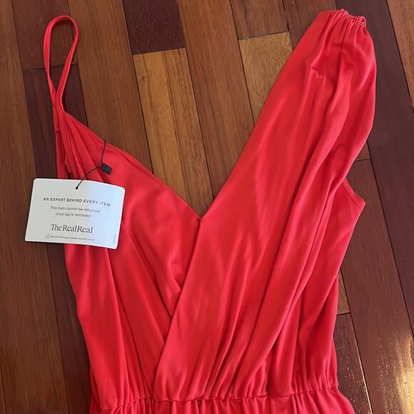 Rebecca Minkoff Silk Red Midi Dress Flowy Shoulder Sexy Vampire Slip Date Night - Picture 4 of 7